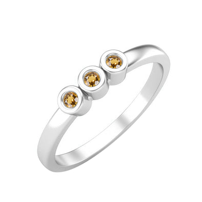 925 Sterling Silver Citrine Bridal Ring Round Shaped Bezel Set Wedding Ring