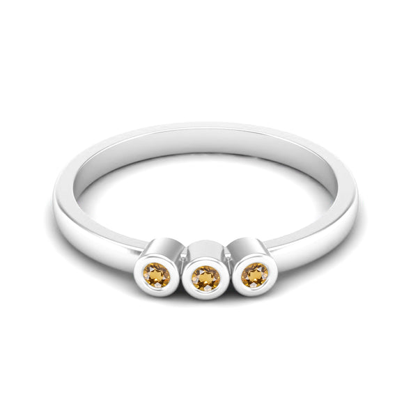 925 Sterling Silver Citrine Bridal Ring Round Shaped Bezel Set Wedding Ring