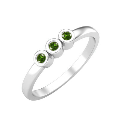 Round Shaped Bezel Set Emerald Engagement Ring 925 Sterling Silver Dainty Wedding Ring