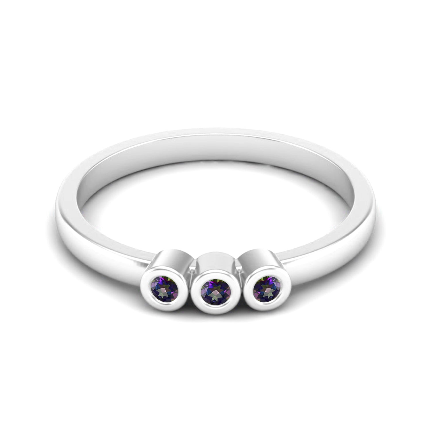 Mystic Topaz Three Stone Minimalist Ring - Sterling Silver