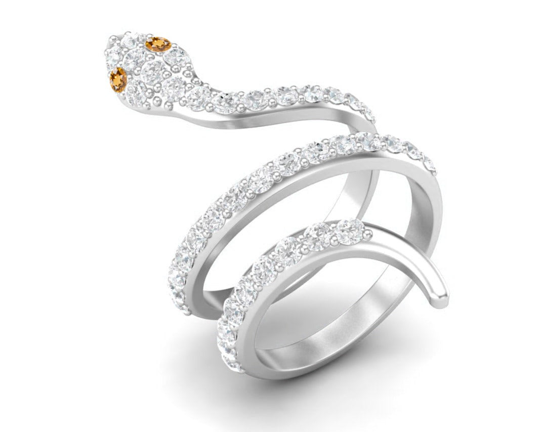 Citrine Eyes Snake Wrap Ring – Sterling Silver