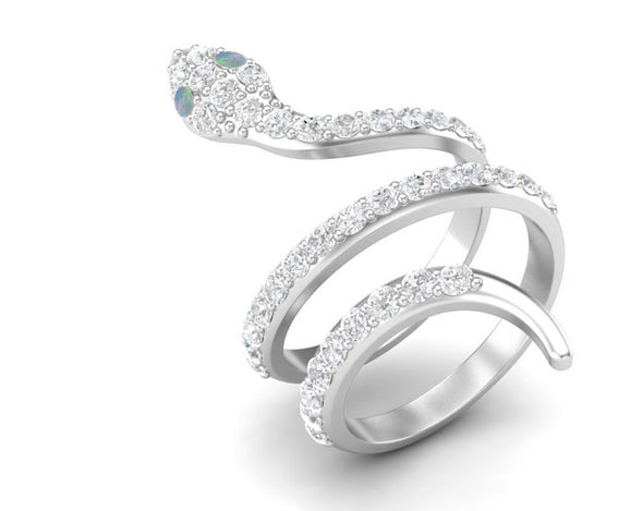 925 Sterling Silver Opal Cobra Snake Wedding Ring Vintage Statement Bridal Ring