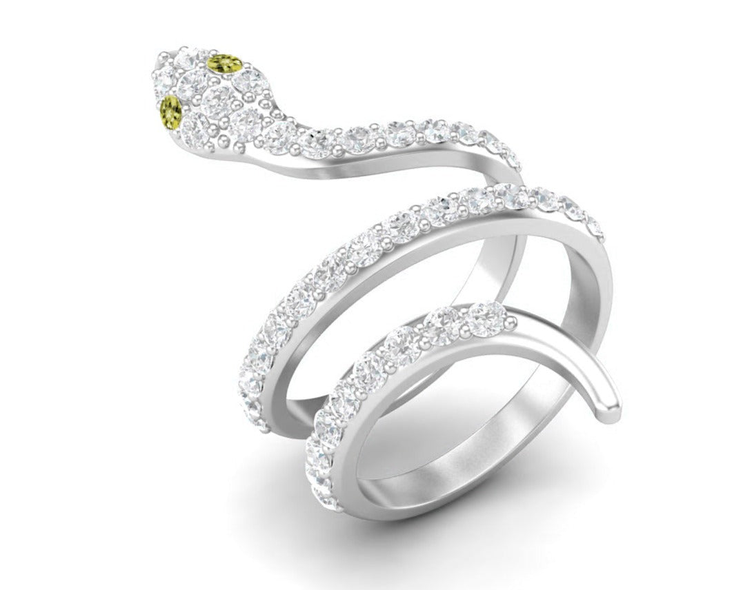 Anello di fidanzamento vintage con serpente cobra in argento sterling 925 con quarzo limone