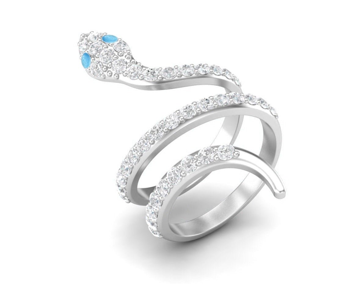 Anello di fidanzamento vintage con serpente Cobra e Larimar, anello di promessa nuziale in argento sterling 925
