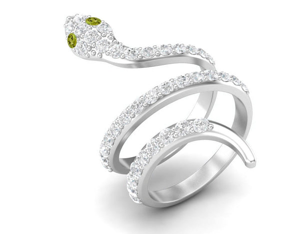 925 Sterling Silver Peridot Cobra Snake Ring Unique Wedding Ring Vintage Engagement Ring