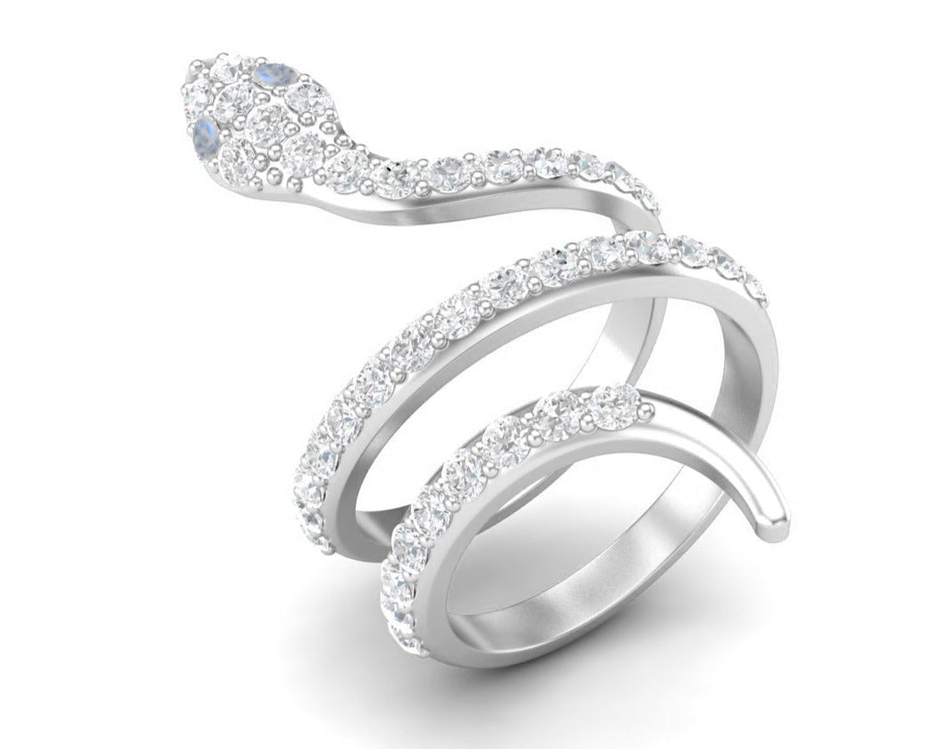 Anello di fidanzamento vintage con pietra di luna, anello nuziale con serpente cobra, anello nuziale in argento sterling 925