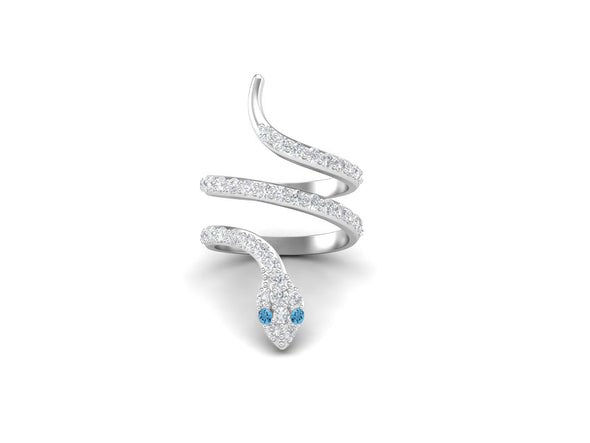 Vintage Swiss Blue Topaz Statement Engagement Ring 925 Sterling Silver Cobra Snake Ring