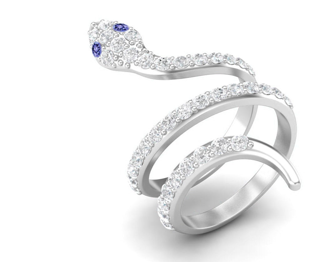 Anello di fidanzamento con serpente intrecciato in argento sterling 925 con tanzanite