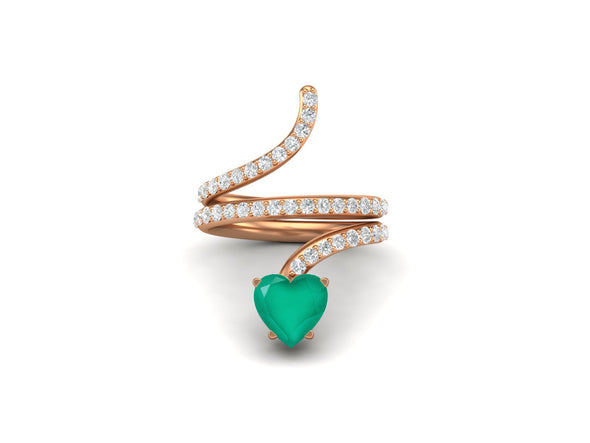 Natural Green Onyx Bypass Cobra Snake Engagement Ring Heart Shaped Wedding Ring