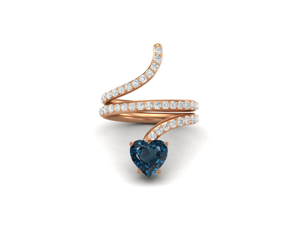Wrap Bypass Snake London Blue Topaz Engagement Ring 925 Sterling Silver Heart Shaped Ring