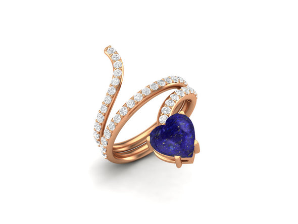 Heart Shaped Lapis Lazuli Snake Wedding Ring Art Deco Bridal Promise Ring For Women