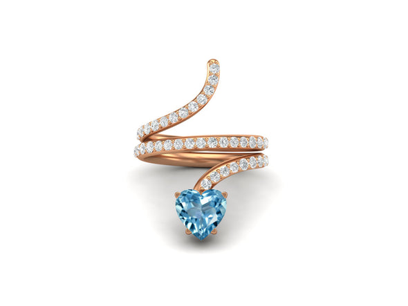 Art Deco Bypass Swiss Blue Topaz Engagement Ring 925 Sterling Silver Snake Wedding Ring