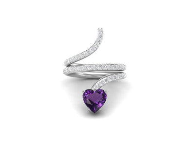 925 Sterling Silver 7MM Heart Amethyst Snake Ring