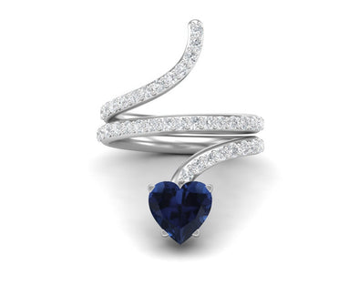 7MM Heart Shaped Blue Sapphire Wedding Ring Unique Cobra Snake Bridal Ring