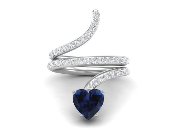 7MM Heart Shaped Blue Sapphire Wedding Ring Unique Cobra Snake Bridal Ring