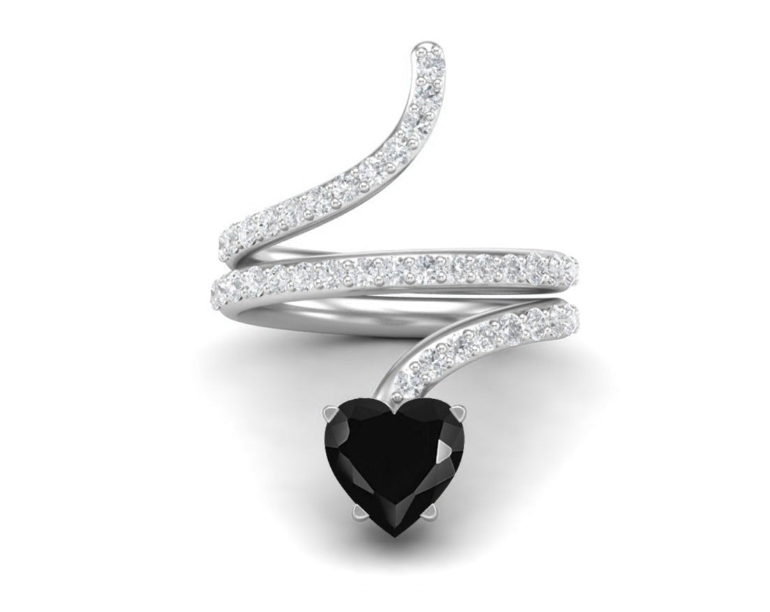Anello a forma di serpente in argento sterling 925 con spinello nero