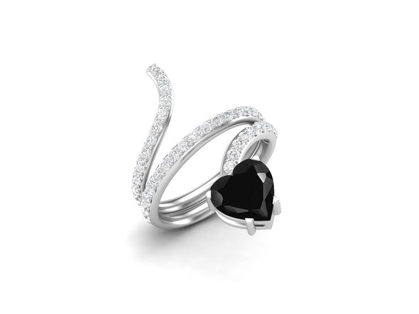 Heart Shaped Cobra Snake Black Spinel Engagement Ring Unique Twisted Wedding Ring