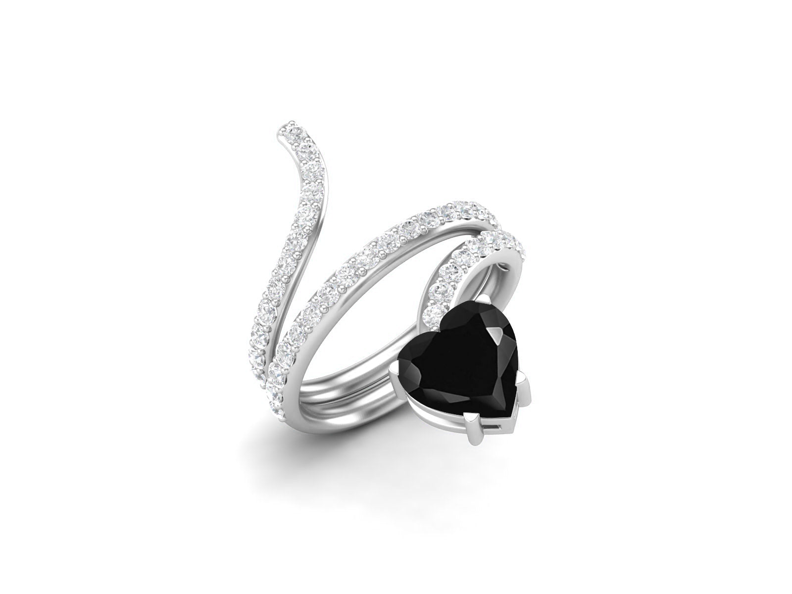 Anello a forma di serpente in argento sterling 925 con spinello nero