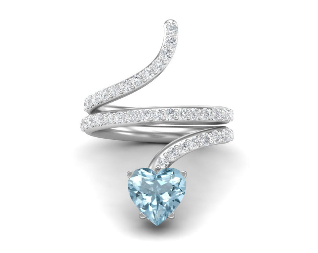 Anello a forma di serpente con topazio blu a forma di cuore da 7 mm in argento sterling 925