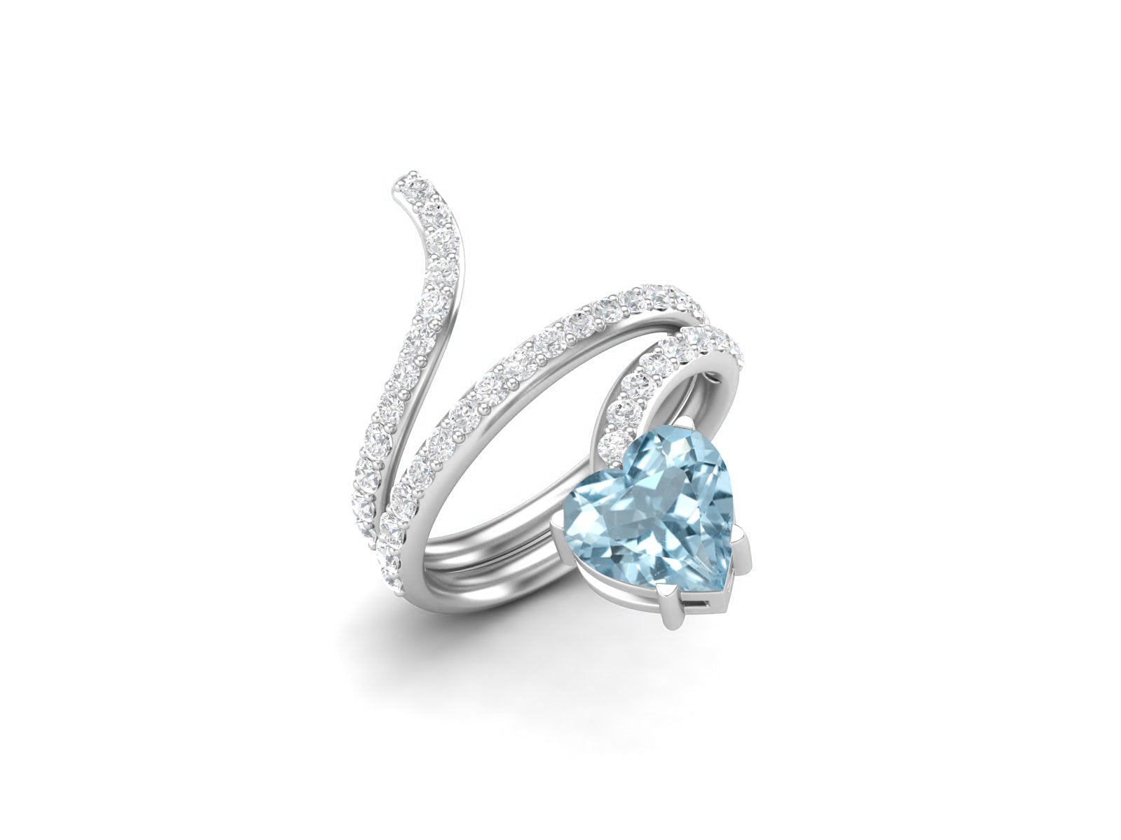 Anello a forma di serpente con topazio blu a forma di cuore da 7 mm in argento sterling 925