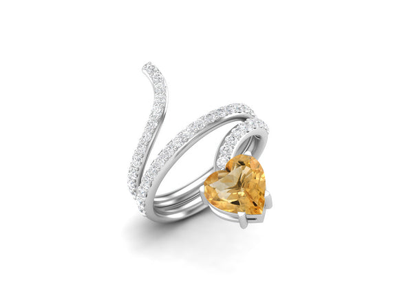 Heart Shaped Citrine Wedding Ring Antique Wrap Bypass Snake Ring Unique Promise Gift Ring