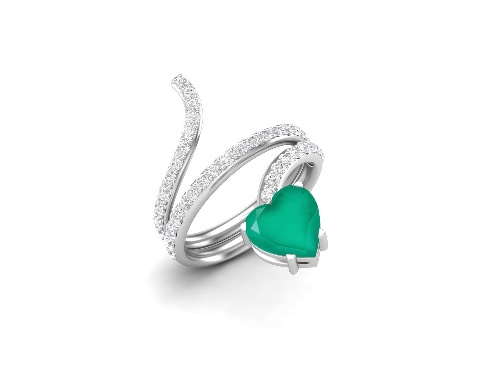 Anello a forma di serpente in onice verde a forma di cuore da 7 mm in argento sterling 925