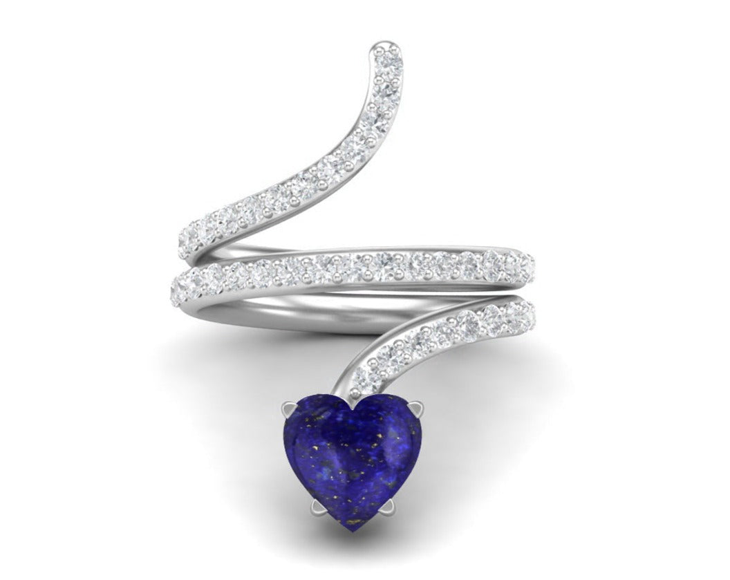 Anello in argento sterling 925 con cuore e serpente in lapislazzuli da 7 mm