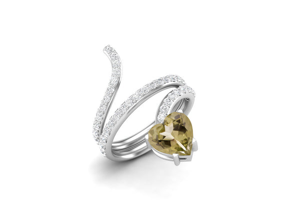 Art Deco Lemon Quartz Wrap Bypass Snake Ring Engagement Ring Unique 7MM Heart Shape Ring