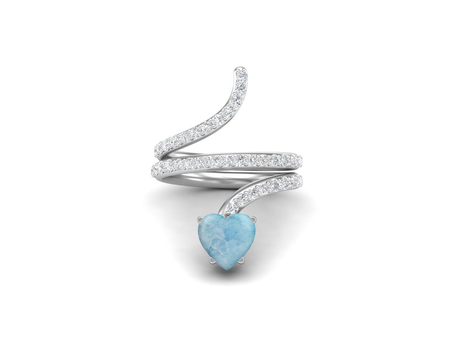Anello a forma di serpente con pietra preziosa Larimar a forma di cuore da 7 mm