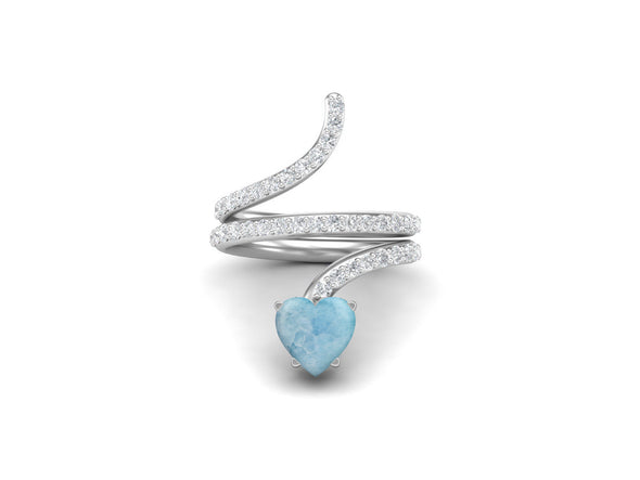 7MM Heart Shaped Larimar Engagement Ring Art Deco Snake Wedding Ring For Women