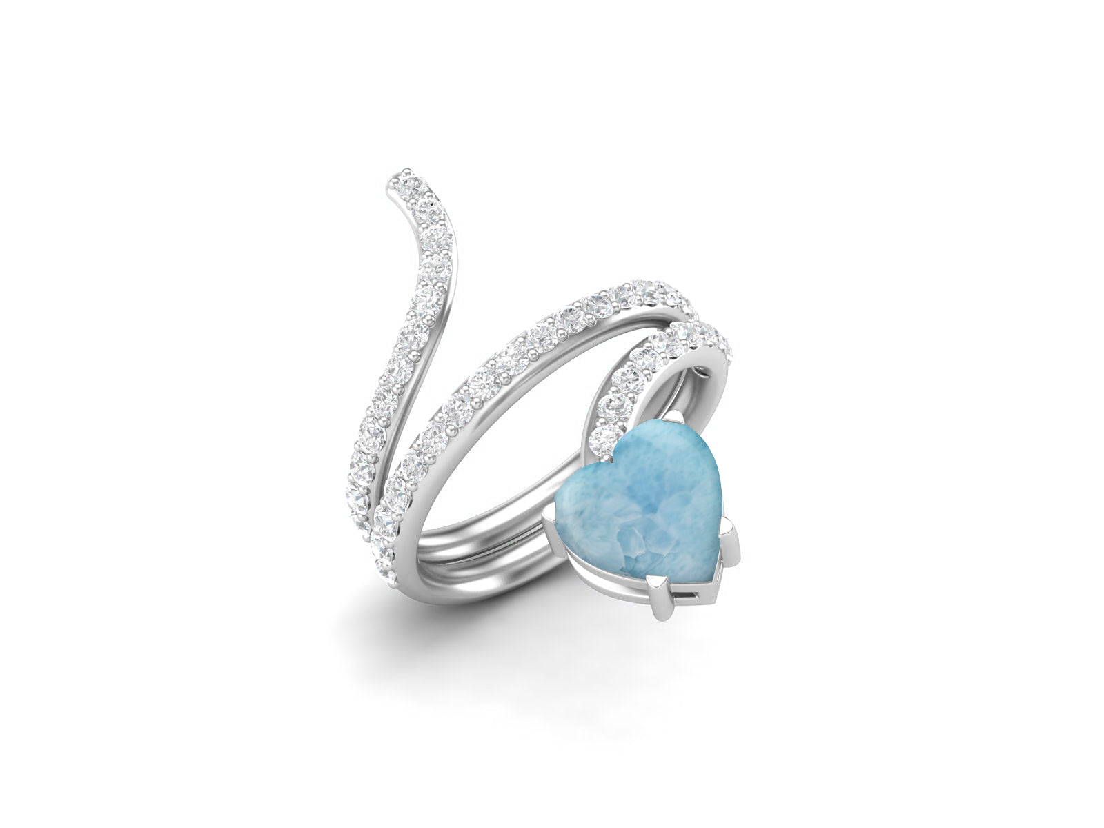 Anello a forma di serpente con pietra preziosa Larimar a forma di cuore da 7 mm
