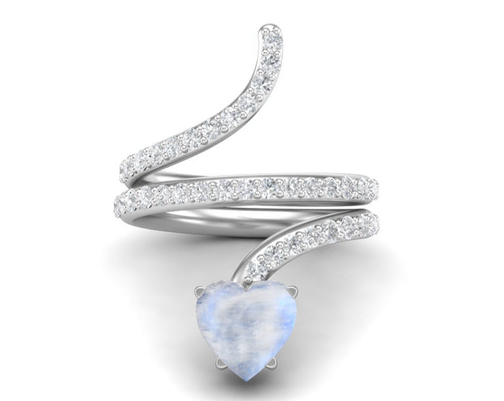 Anello a forma di serpente con pietra di luna a forma di cuore da 7 mm in argento sterling 925