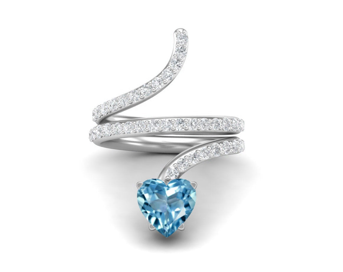 Anello a forma di serpente con topazio blu svizzero a forma di cuore da 7 mm in argento sterling 925