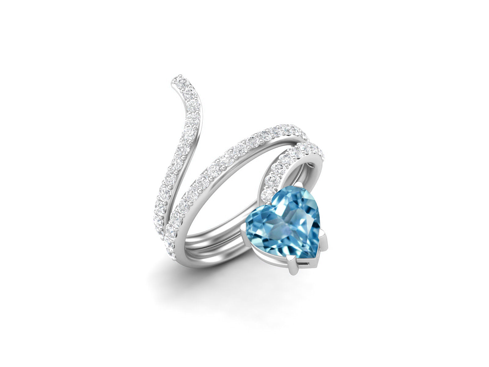 Anello a forma di serpente con topazio blu svizzero a forma di cuore da 7 mm in argento sterling 925