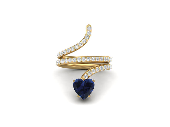 7MM Heart Shaped Blue Sapphire Wedding Ring Unique Cobra Snake Bridal Ring
