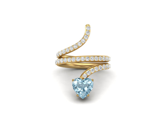 Unique Cobra Snake Blue Topaz Engagement Ring 925 Sterling Silver Heart Shaped Wedding Ring