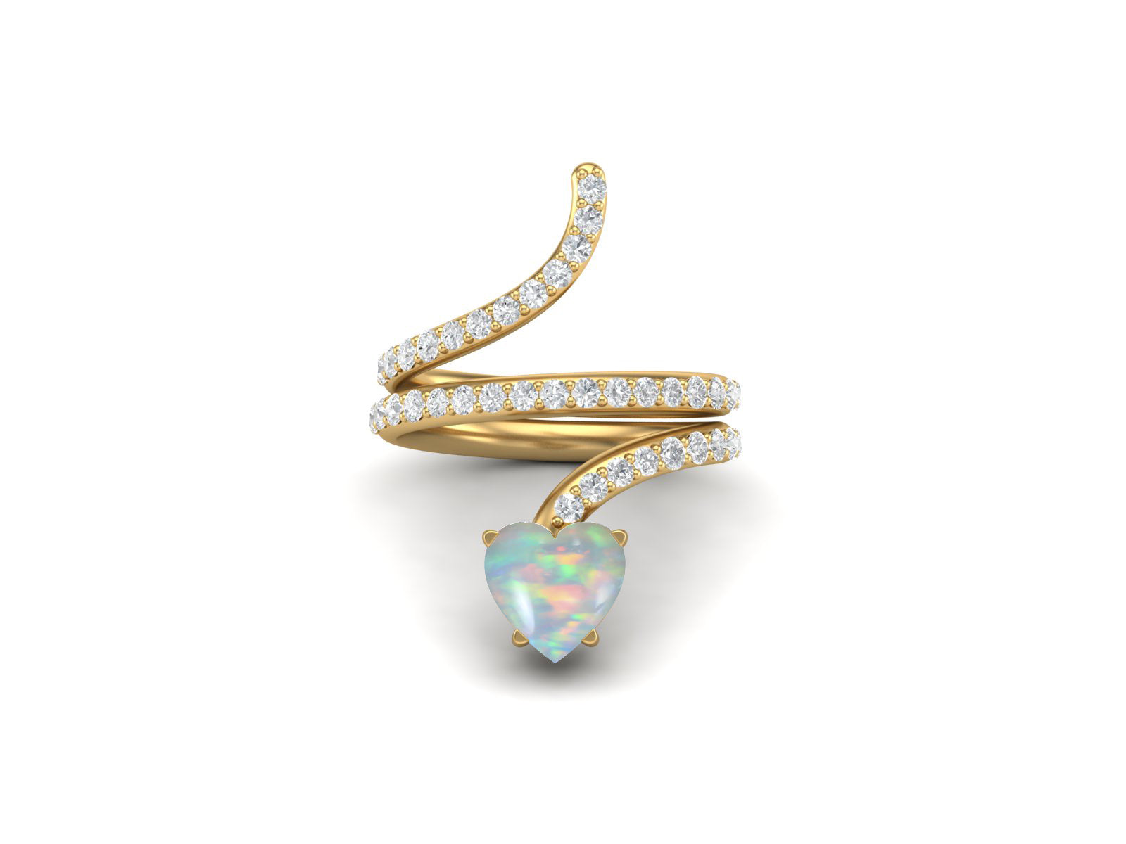 Anello a forma di serpente con cuore in opale da 7 mm in argento sterling 925