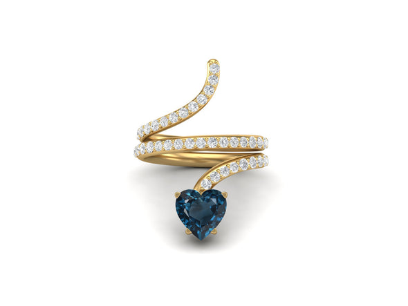 Wrap Bypass Snake London Blue Topaz Engagement Ring 925 Sterling Silver Heart Shaped Ring