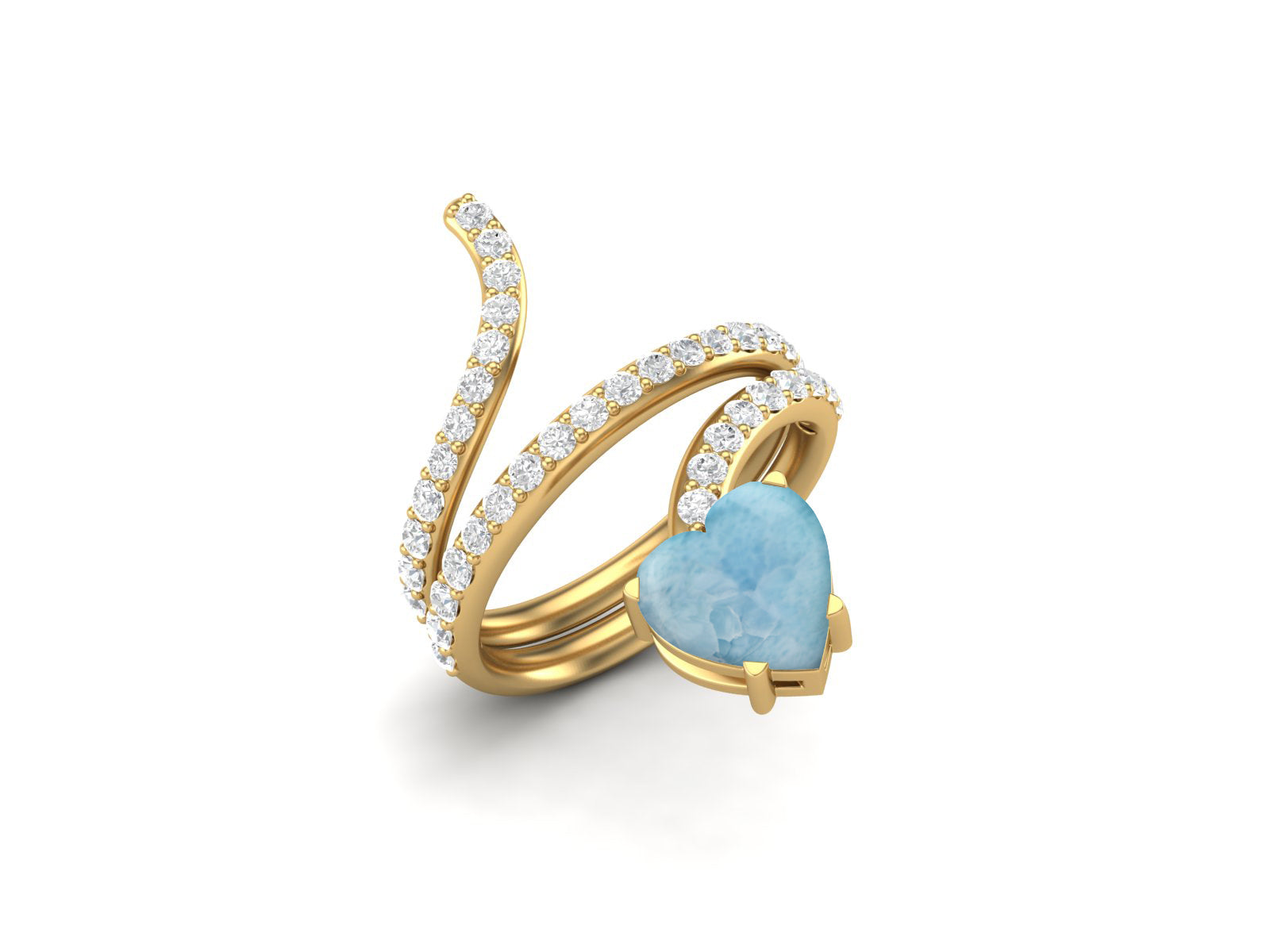Anello a forma di serpente con pietra preziosa Larimar a forma di cuore da 7 mm