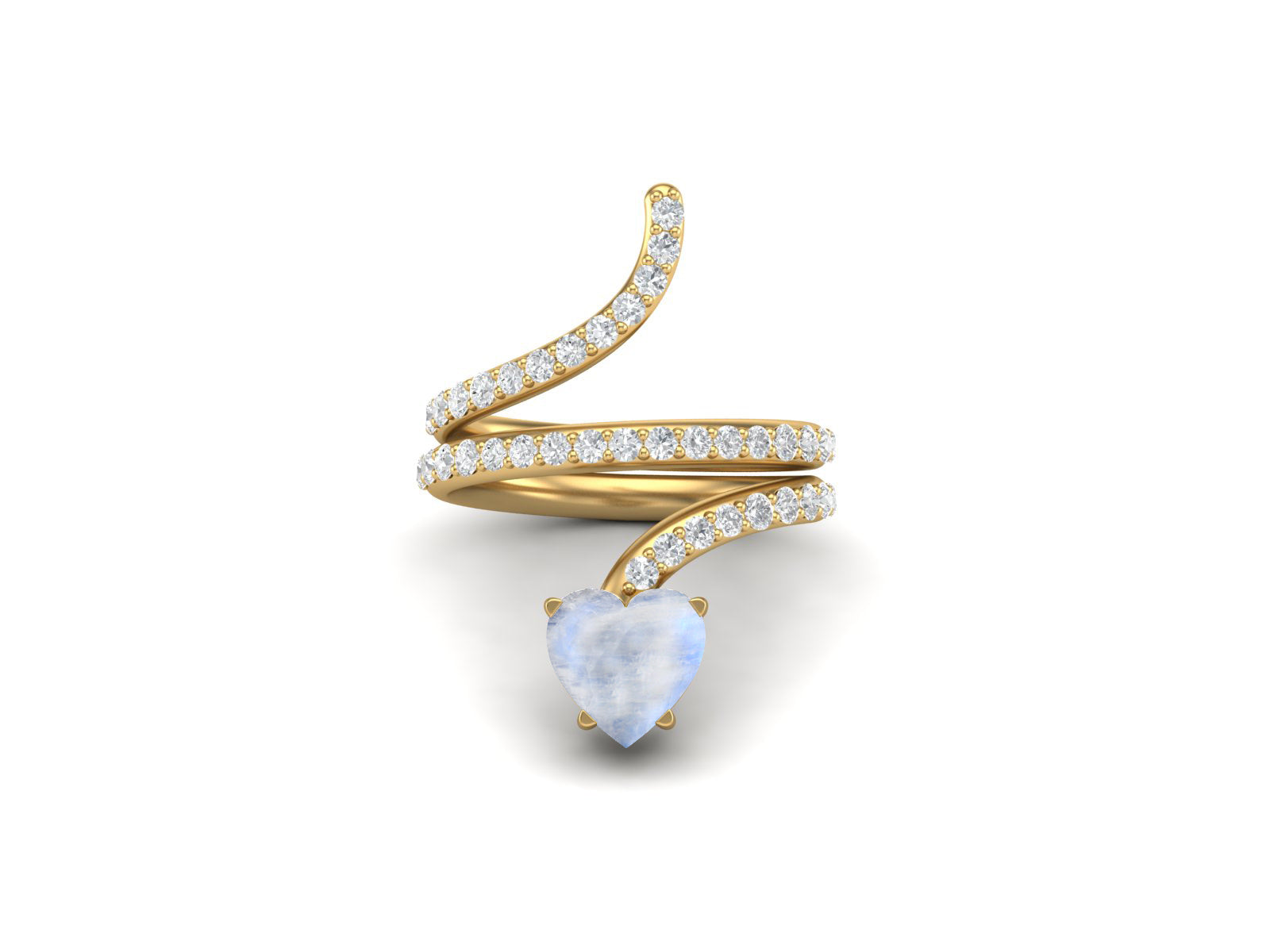 Anello a forma di serpente con pietra di luna a forma di cuore da 7 mm in argento sterling 925