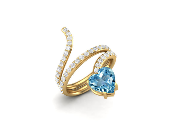 Art Deco Bypass Swiss Blue Topaz Engagement Ring 925 Sterling Silver Snake Wedding Ring