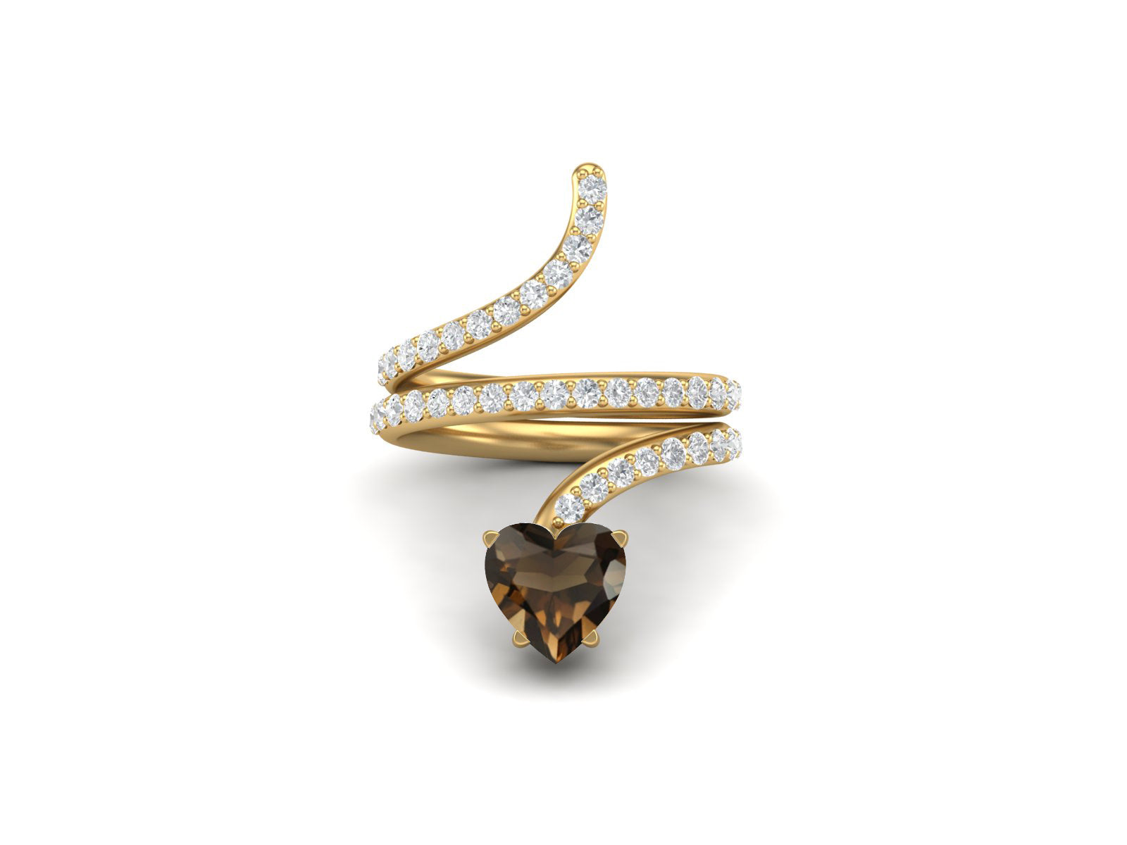 Anello a forma di serpente in quarzo fumé a forma di cuore da 7 mm in argento sterling 925