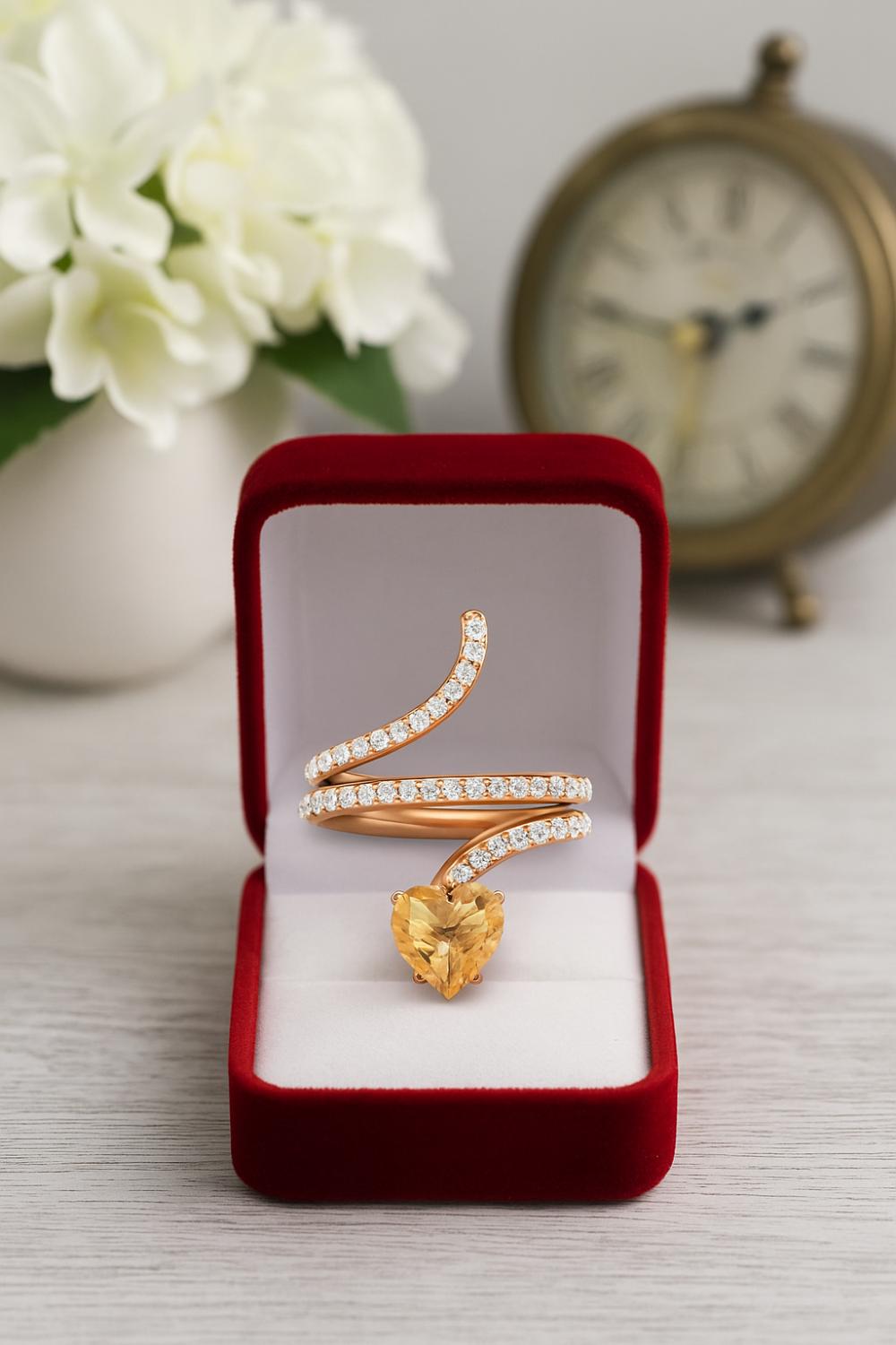 Citrine Twisted Wrap Design Ring – Sterling Silver
