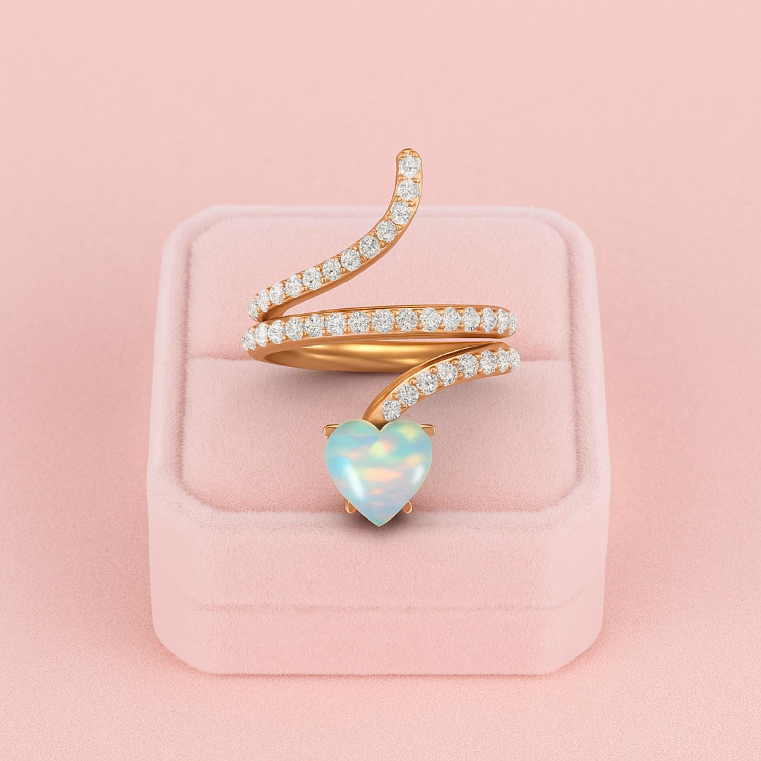 Opal Heart-Shaped Snake Ring - Sterling Silver