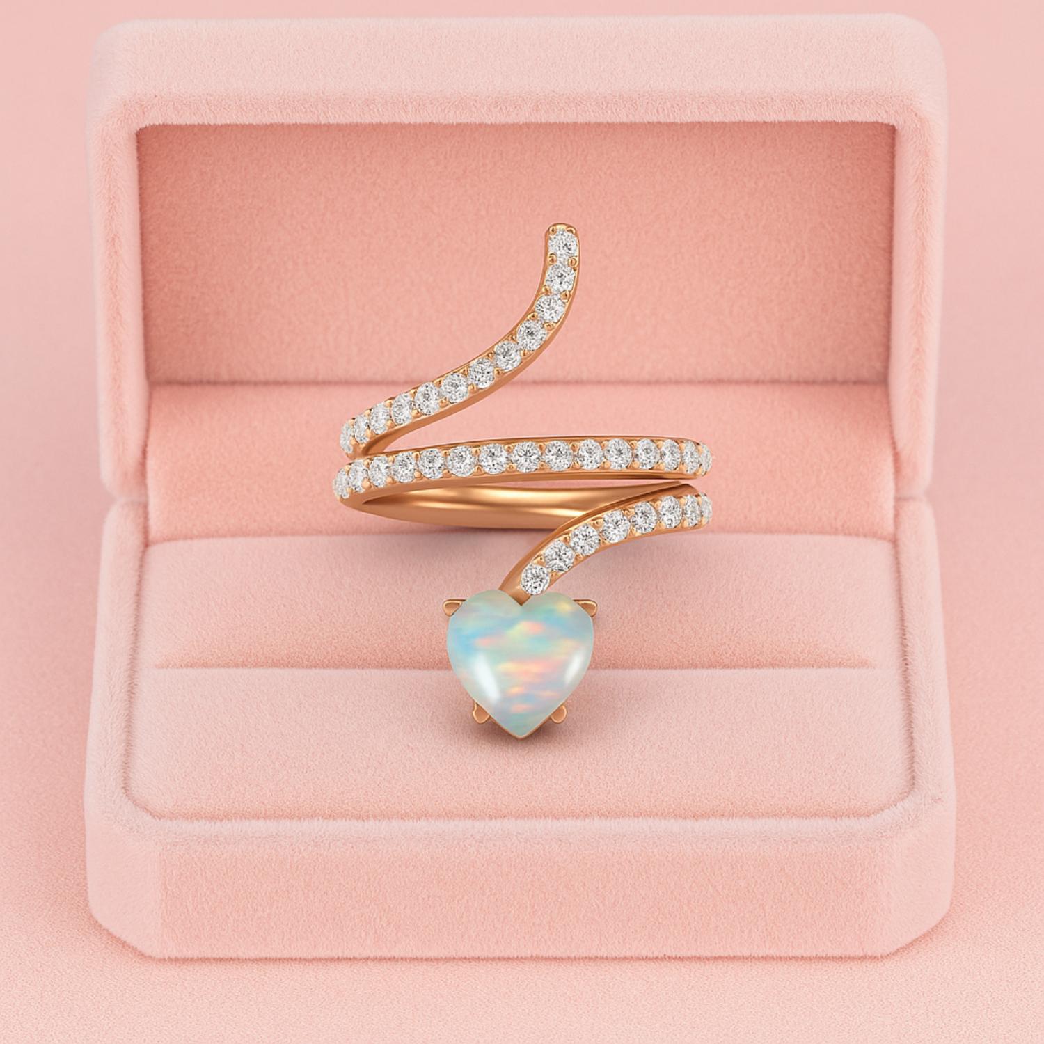 Opal Heart-Shaped Snake Ring - Sterling Silver