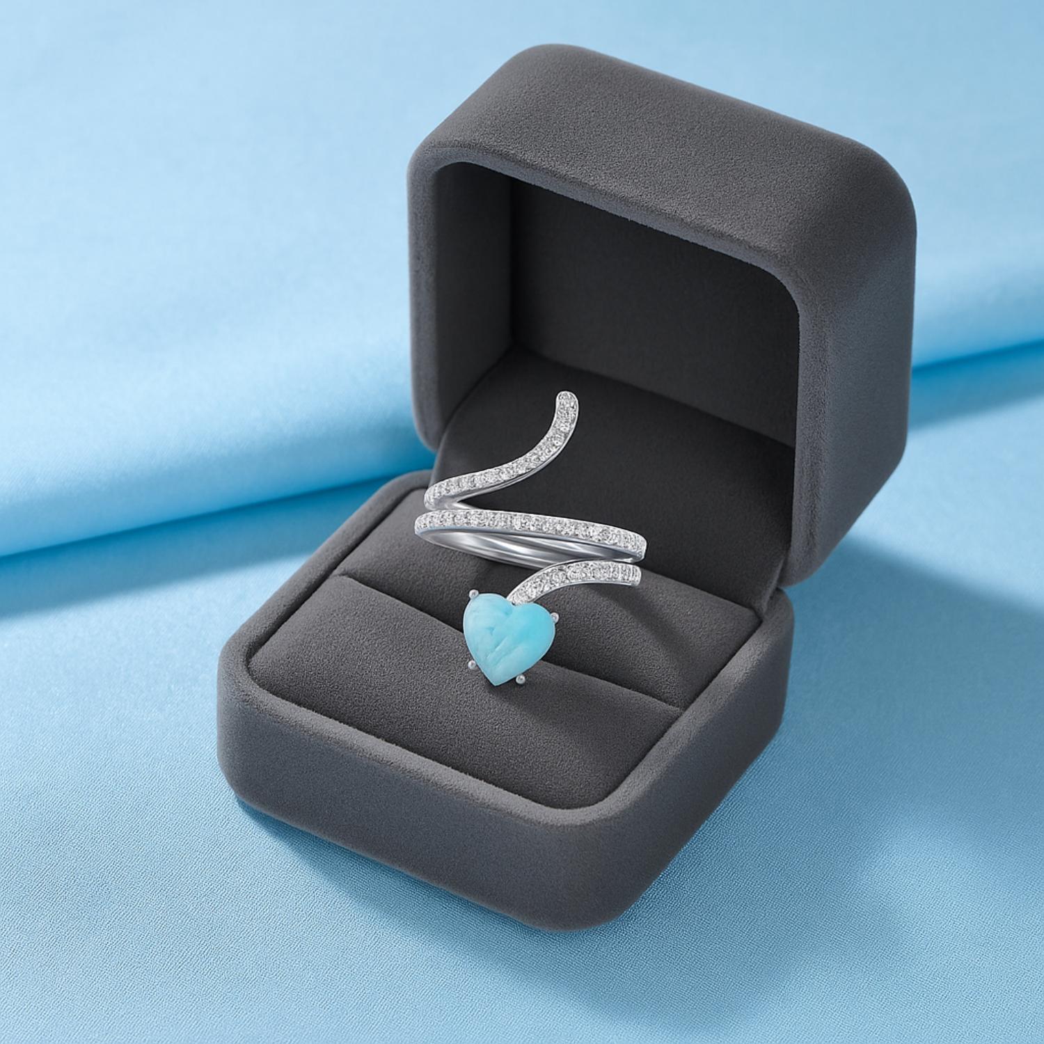 Anello a forma di serpente con pietra preziosa Larimar a forma di cuore da 7 mm