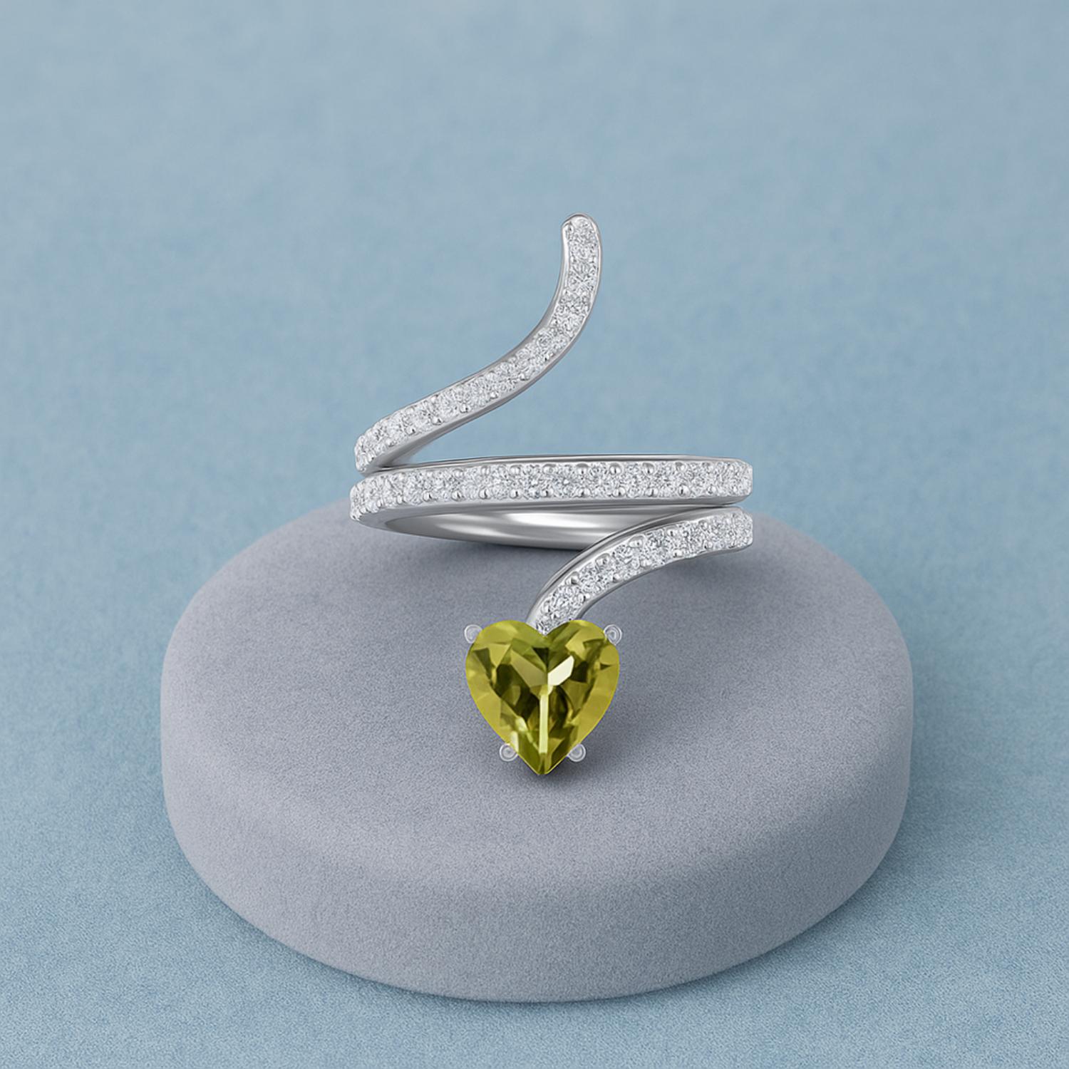 Peridot Spiral Wrap Pave Band Design Ring – Sterling Silver
