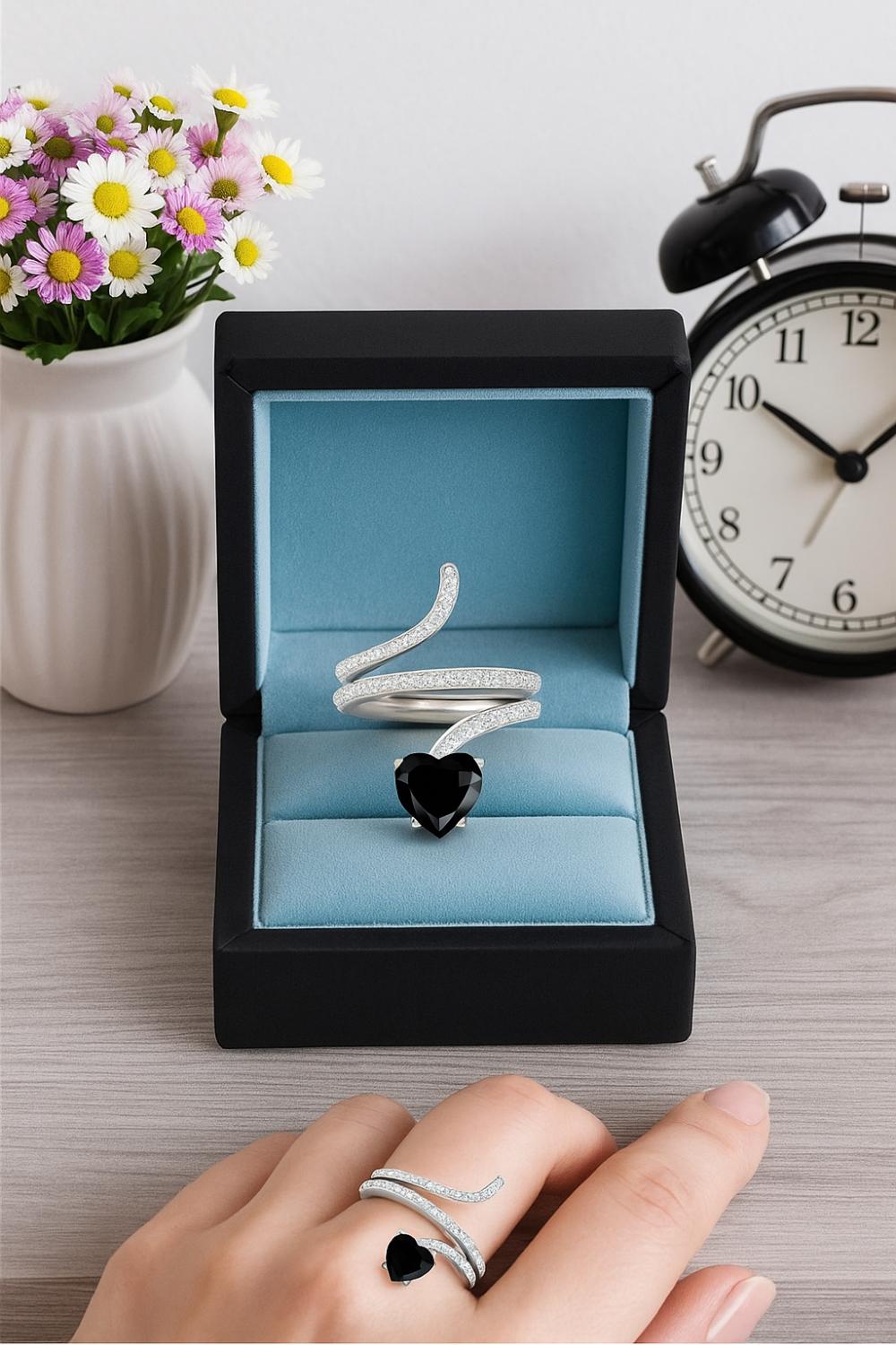 Black Spinel Snake Ring – Sterling Silver
