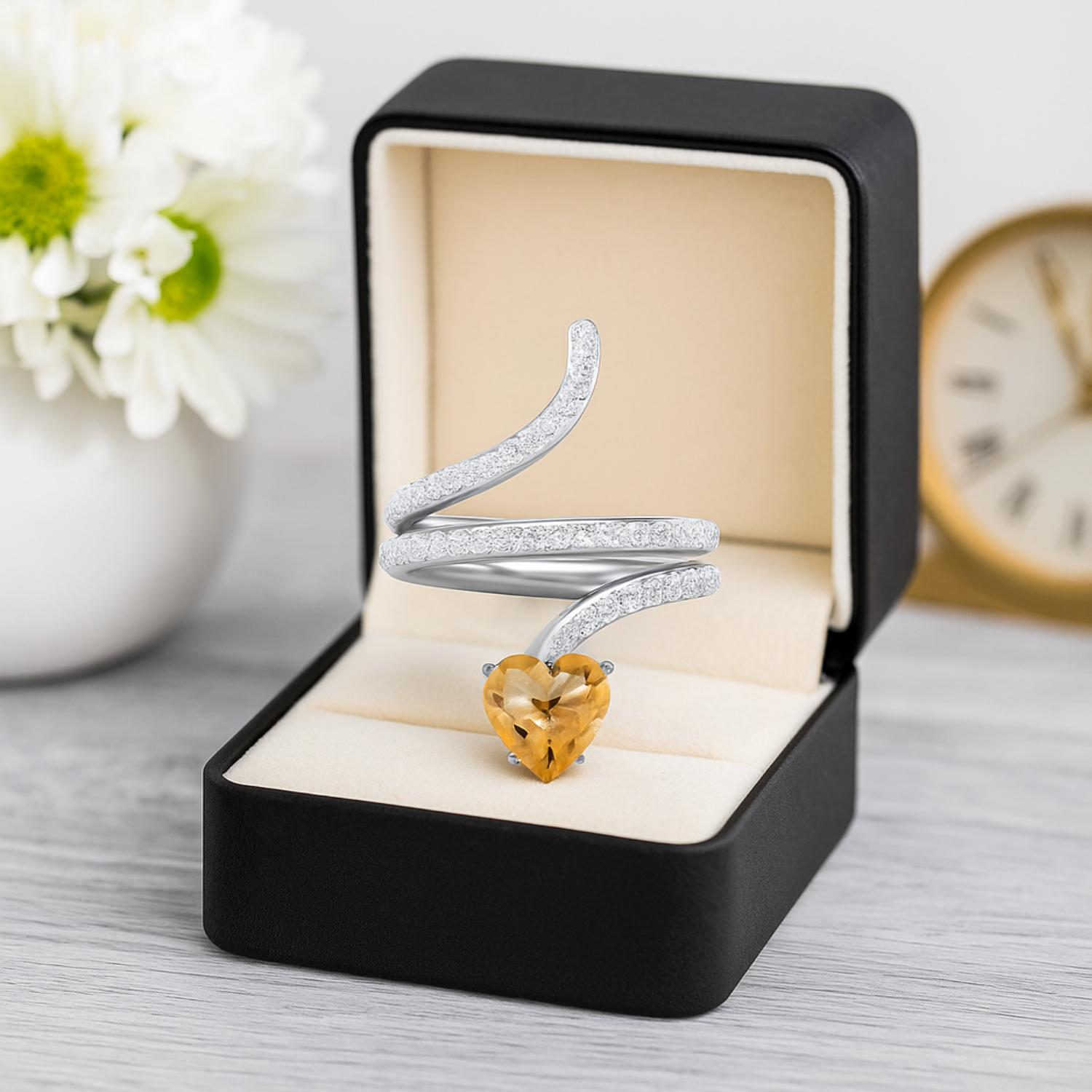 Citrine Twisted Wrap Design Ring – Sterling Silver