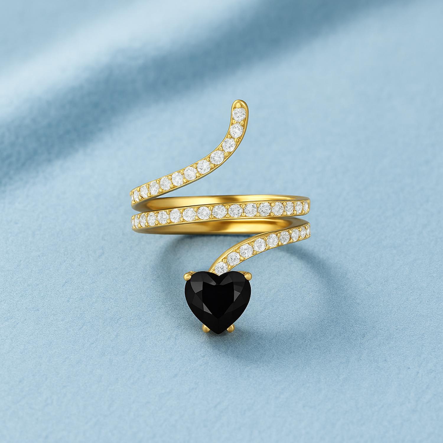 Black Spinel Snake Ring – Sterling Silver